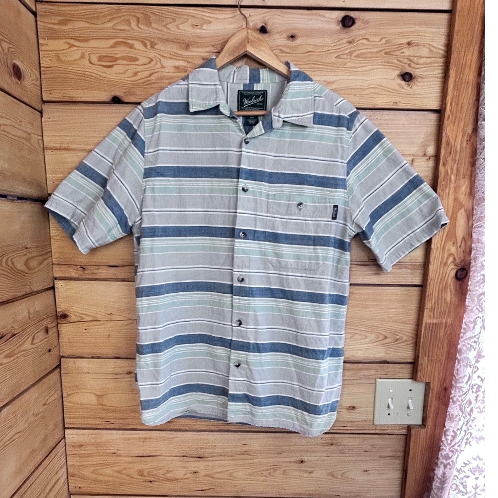 Woolrich Mens Blue Grey Striped Short‎ Sleeve Button Down Shirt Modern Fit M